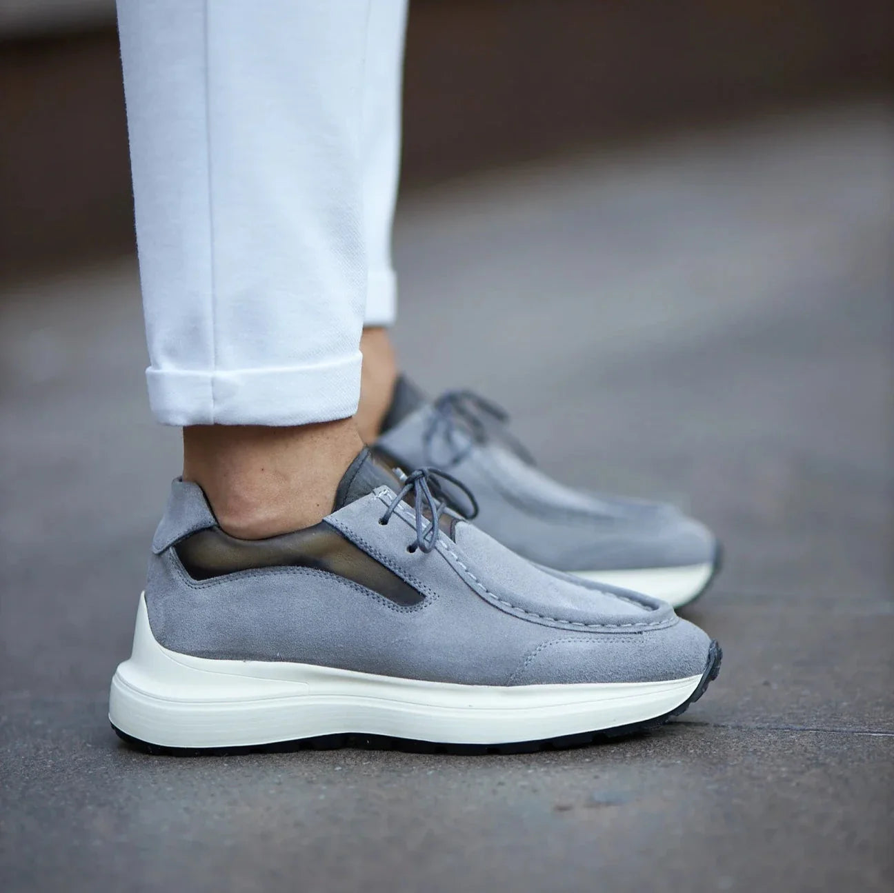 Grey Suede Casual Laces
