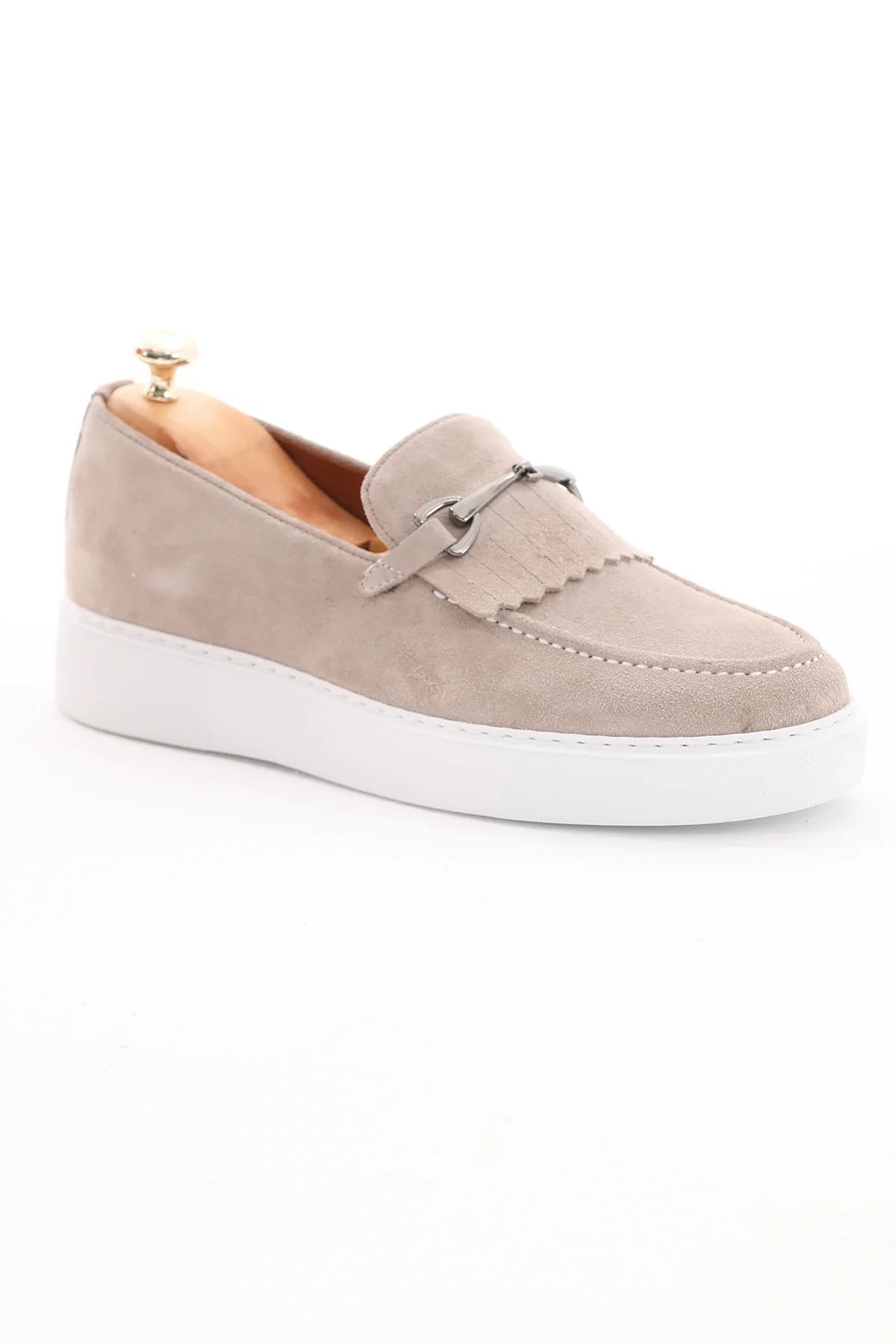 Beige Suede Casual Buckle Loafer