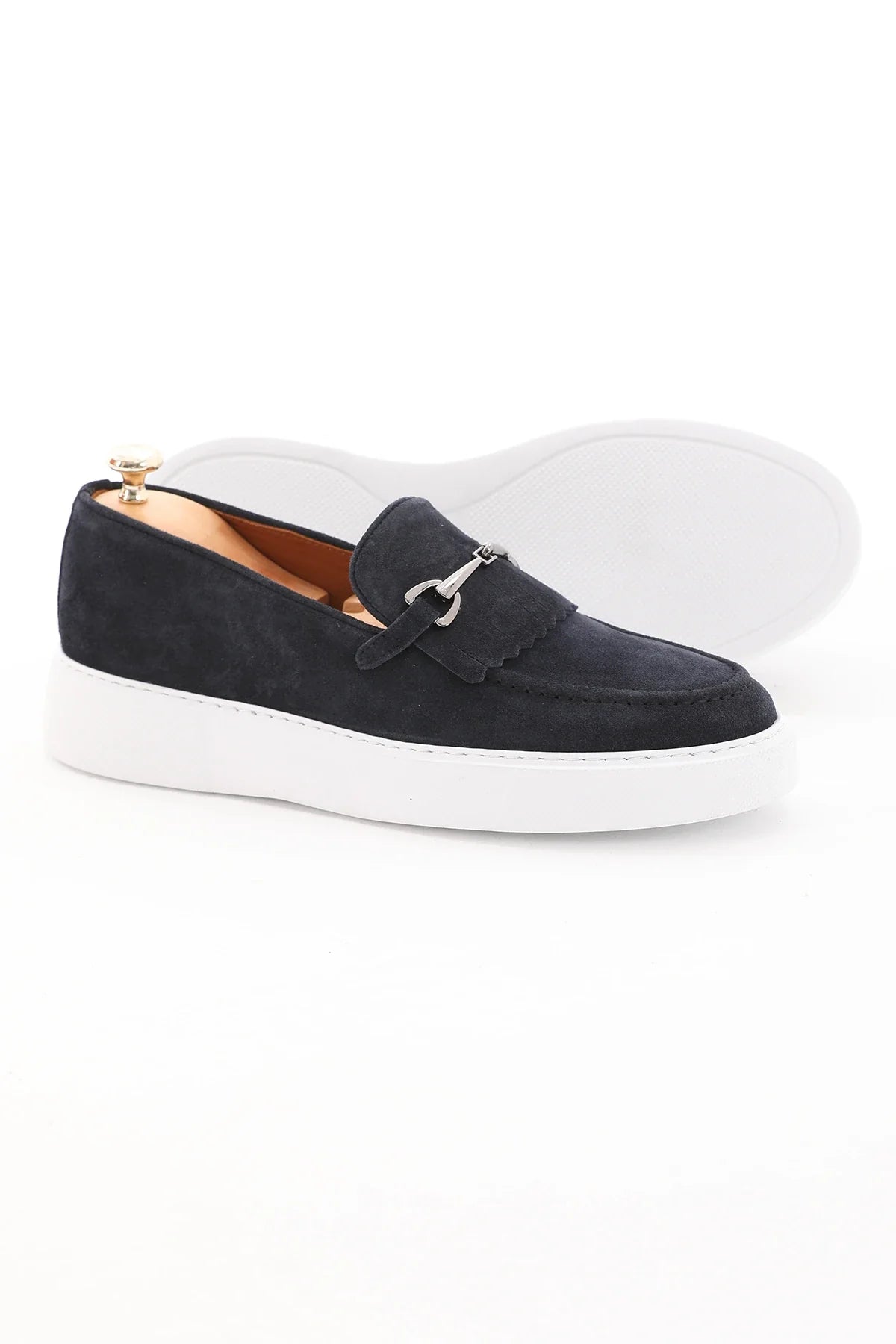 Navy Blue Suede Casual Buckle Loafer