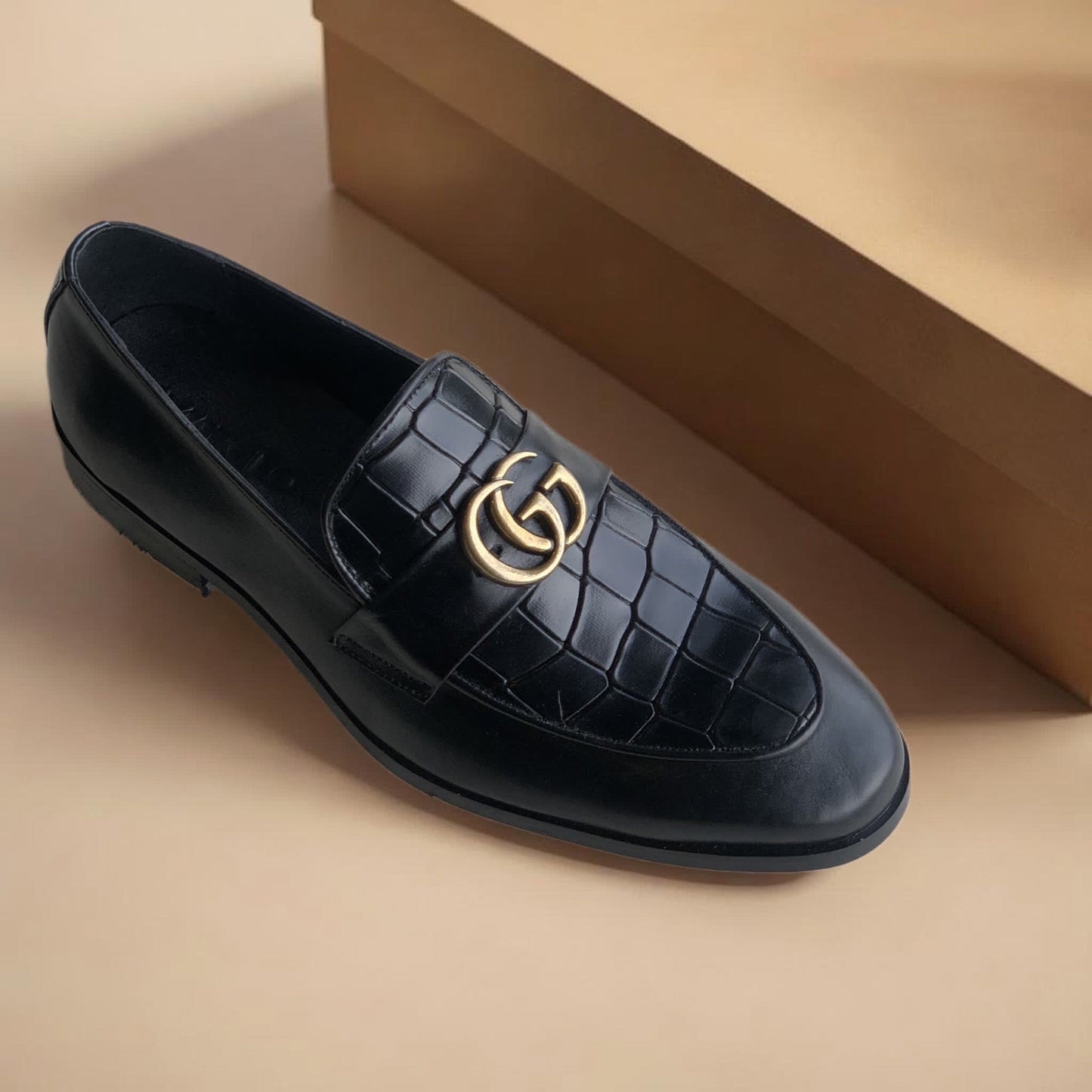 Black Vamp Croc GG Loafers