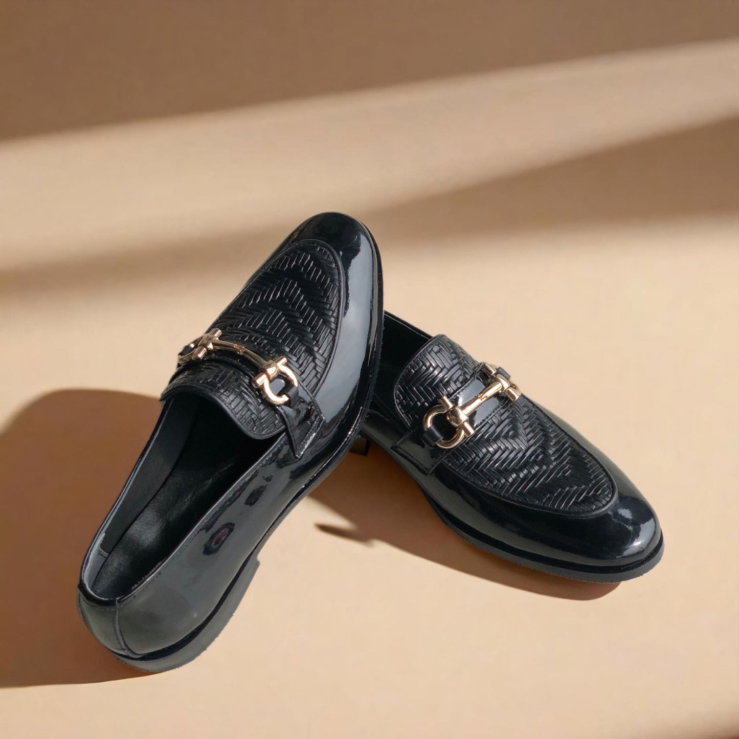 Black Patent Knitted pattern Loafers