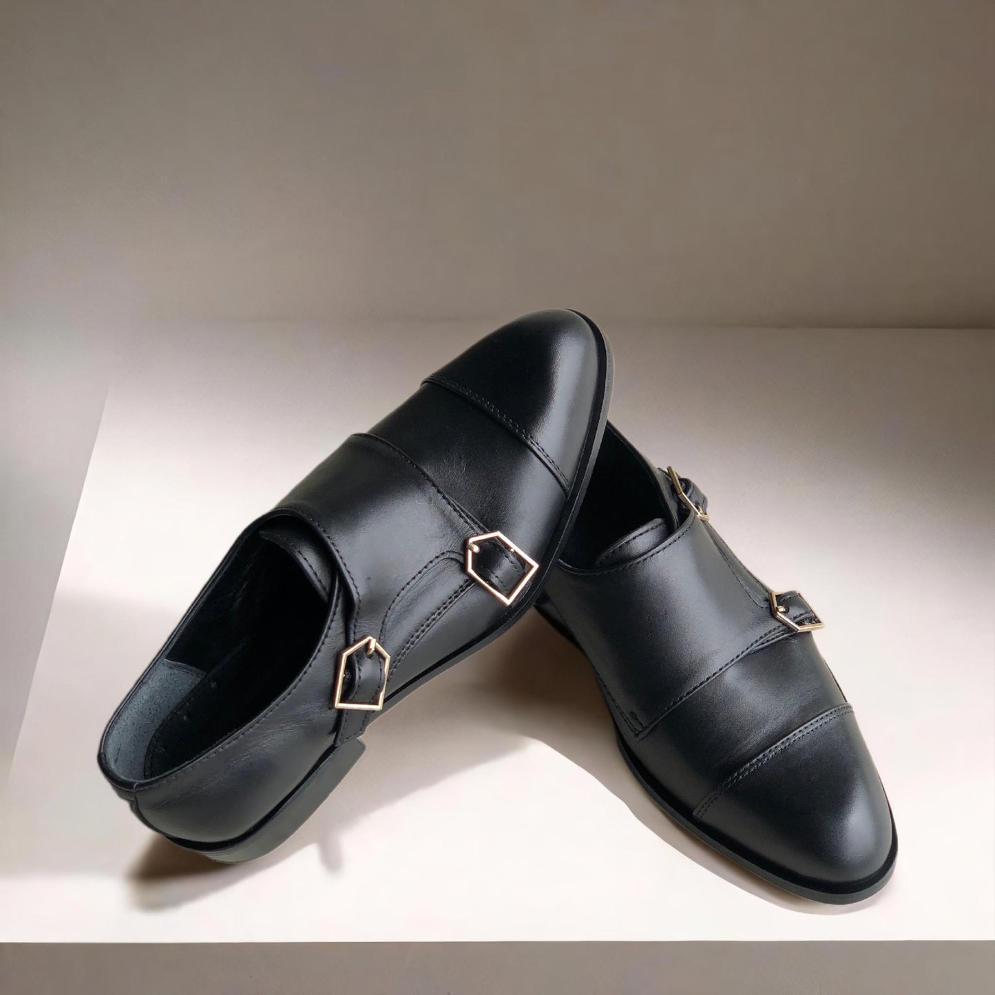 Black Double Monk Shoes