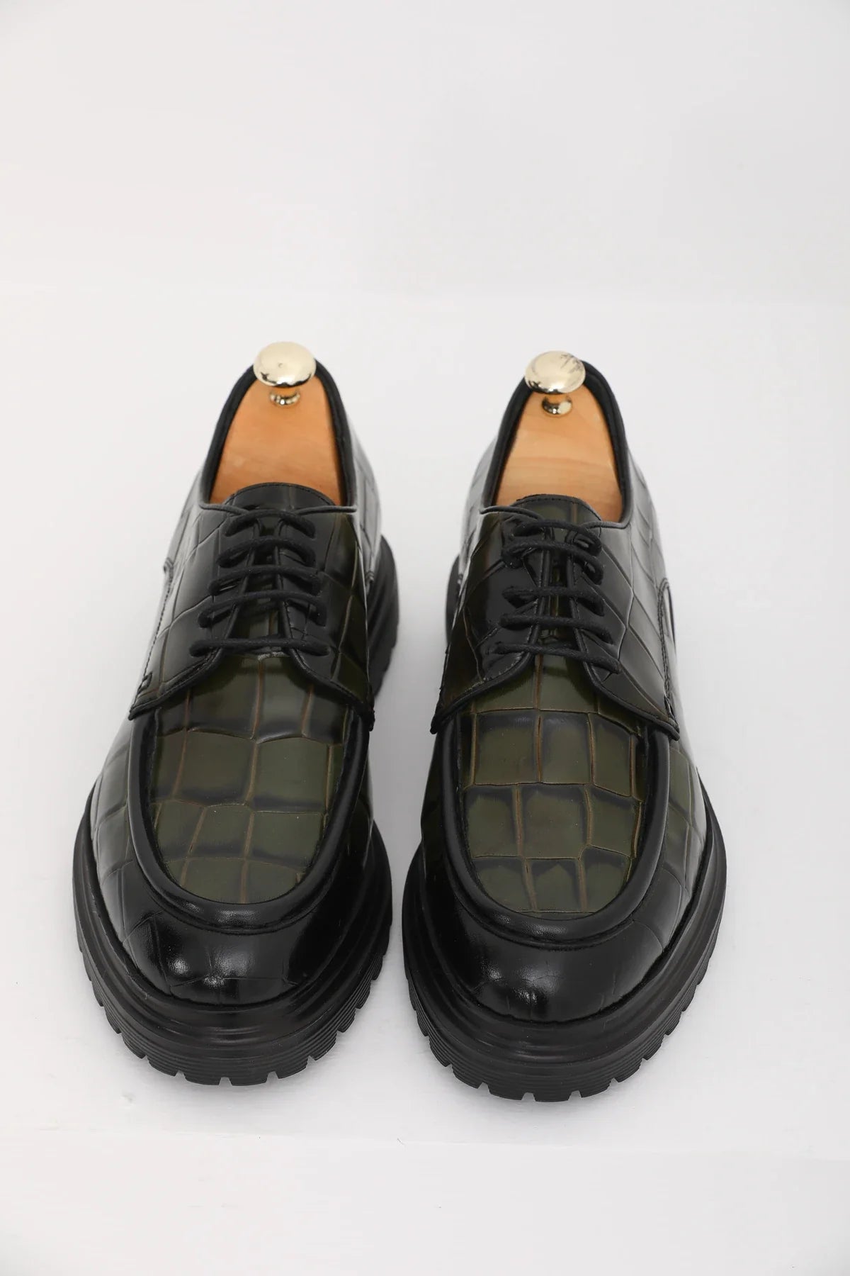 Olive Green Fully Croc Laces Chunky Shoes