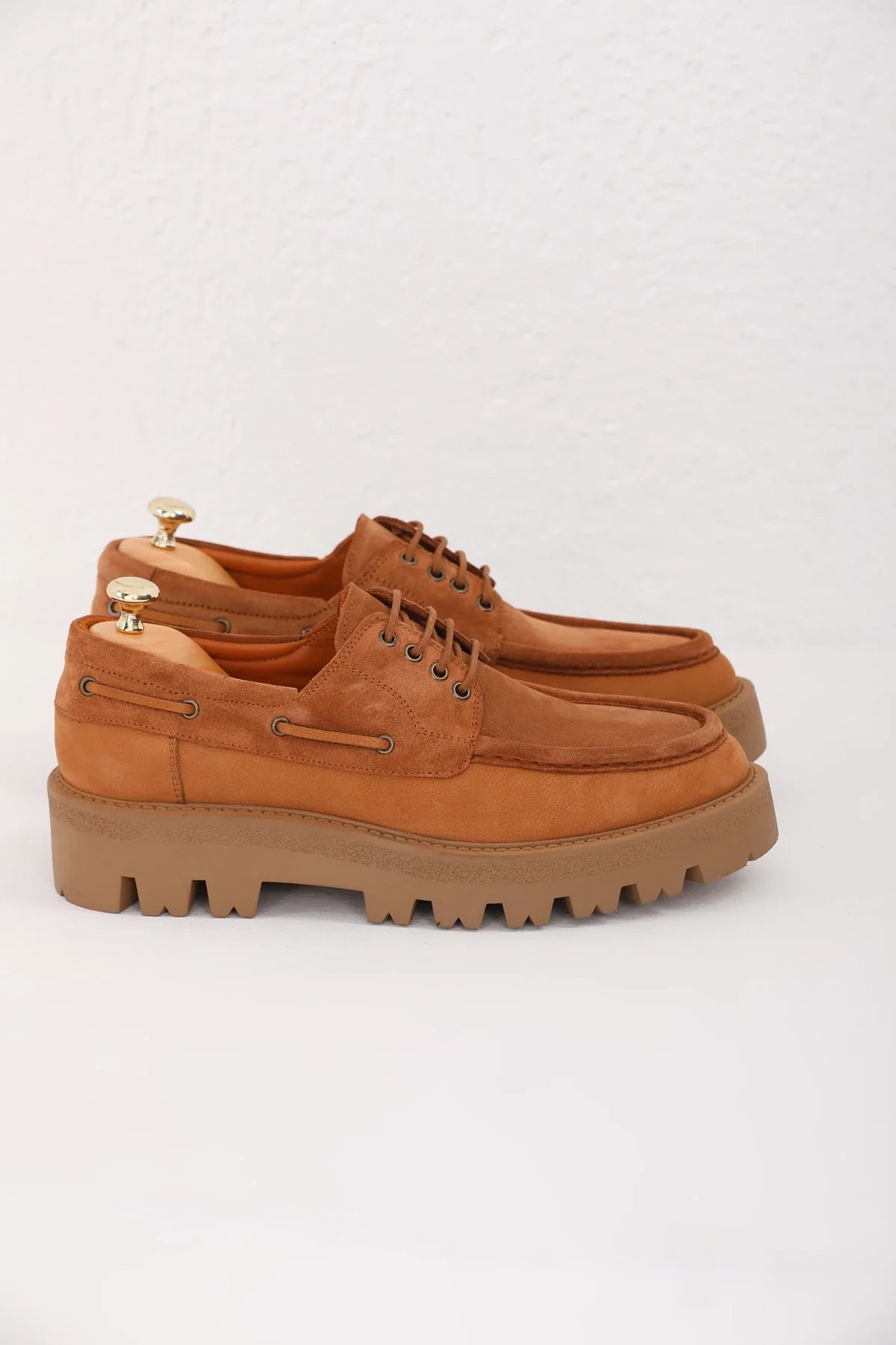 Tan Nubuck Derby Chunky Shoes