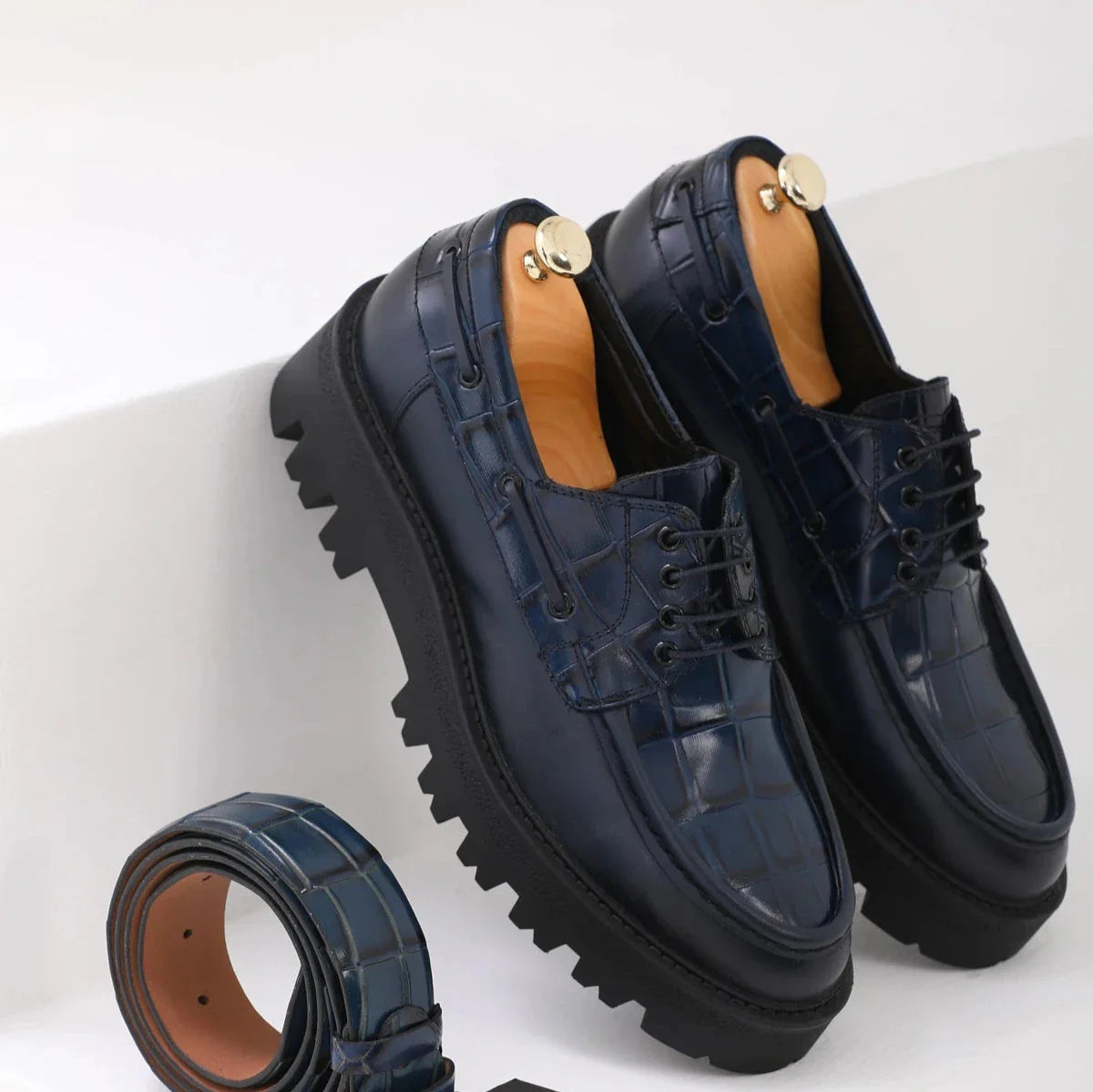 Blue Vamp Croc Chunky Shoes