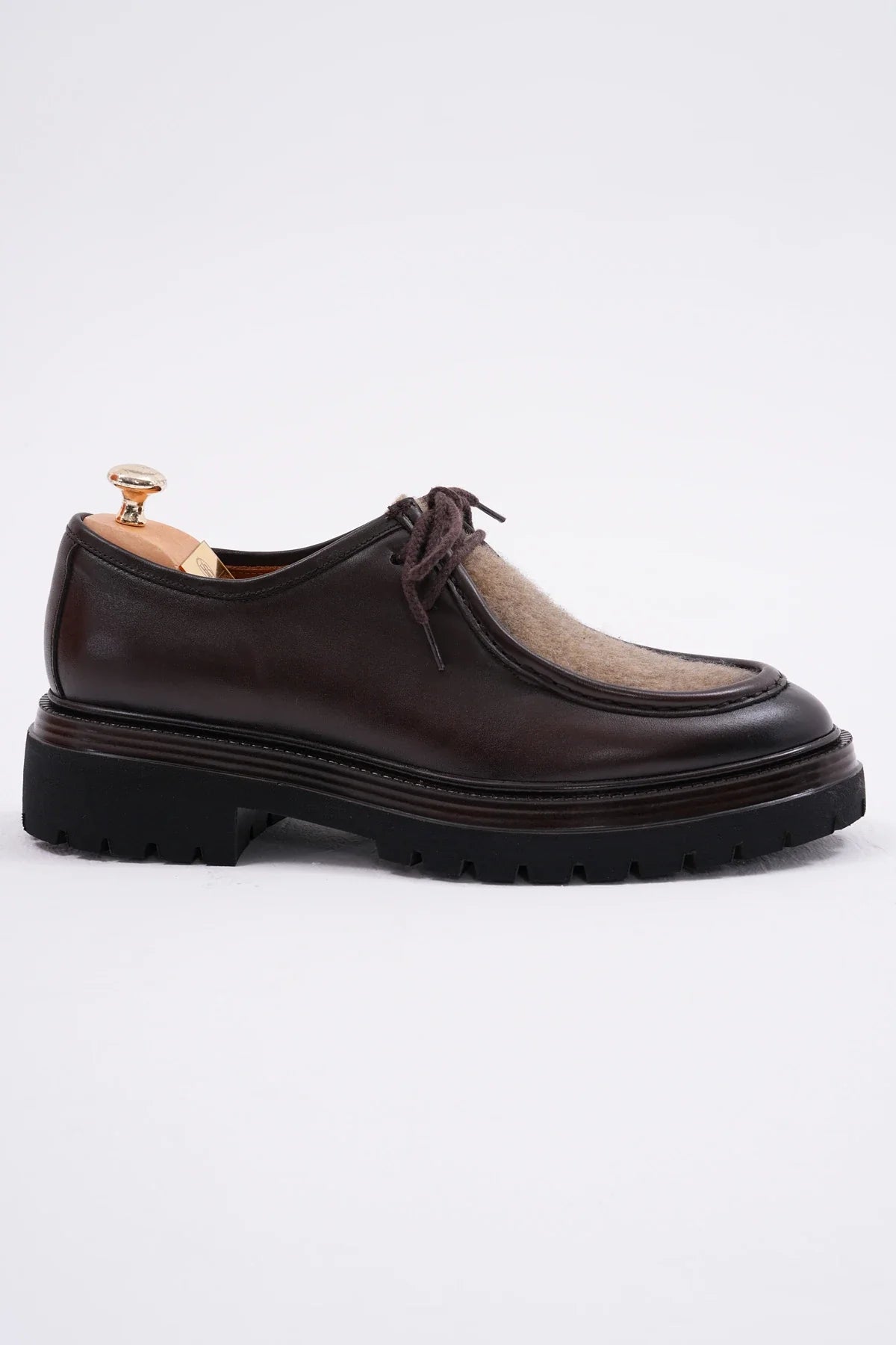 Brown Genuine Leather Felt Detailed Shoes