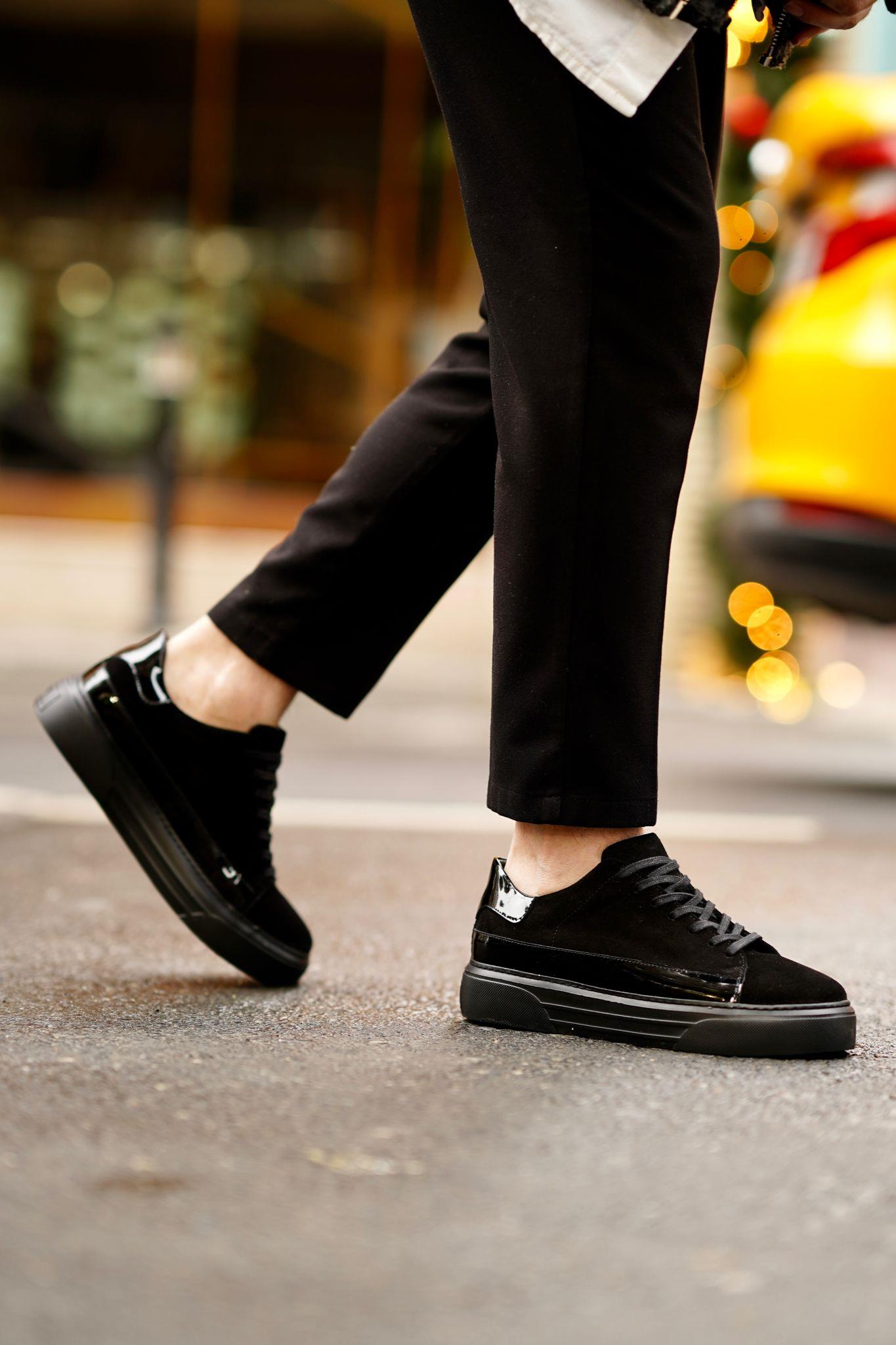Black Patent Suede Sneakers-SM005