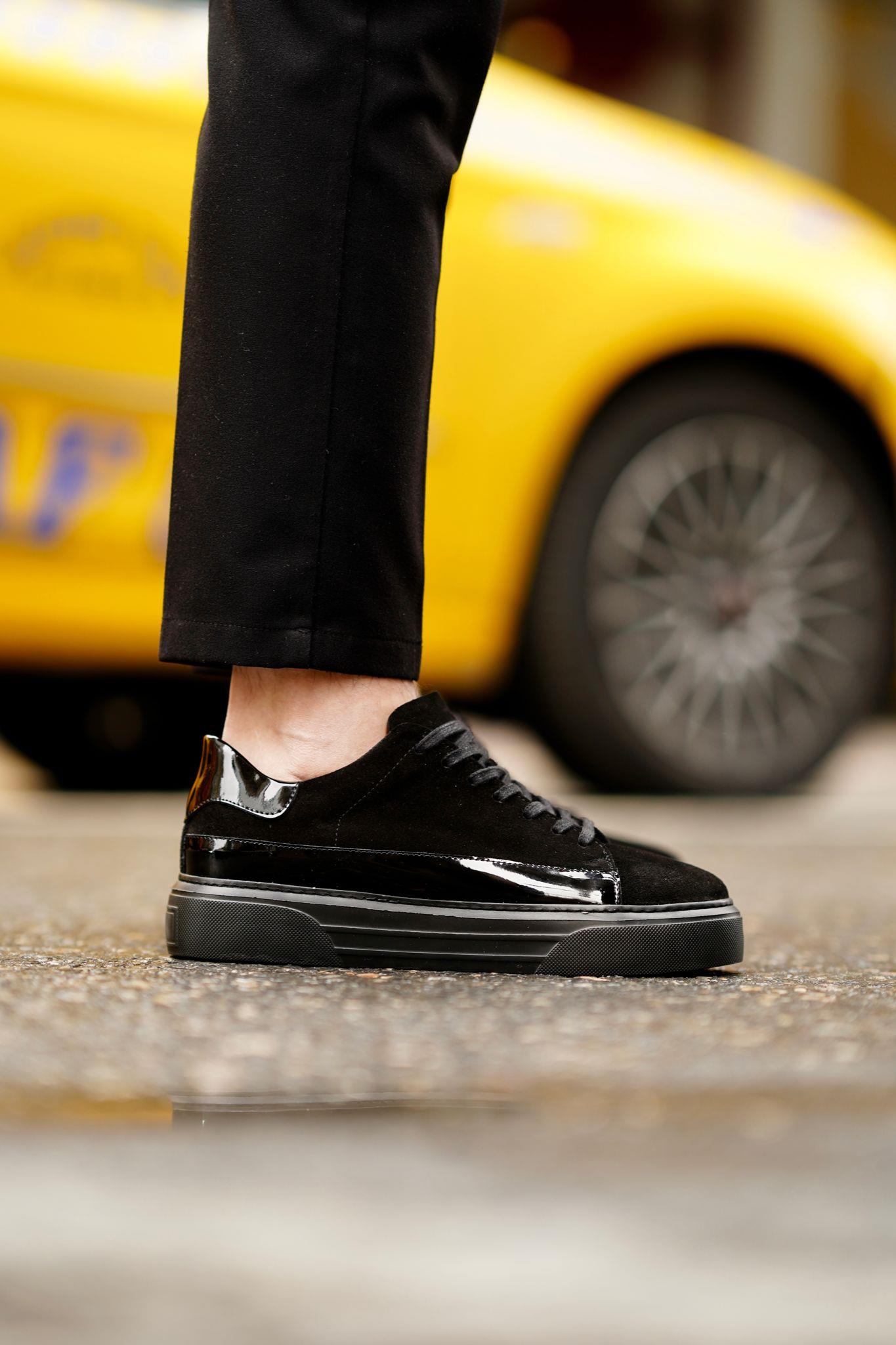 Black Patent Suede Sneakers-SM005