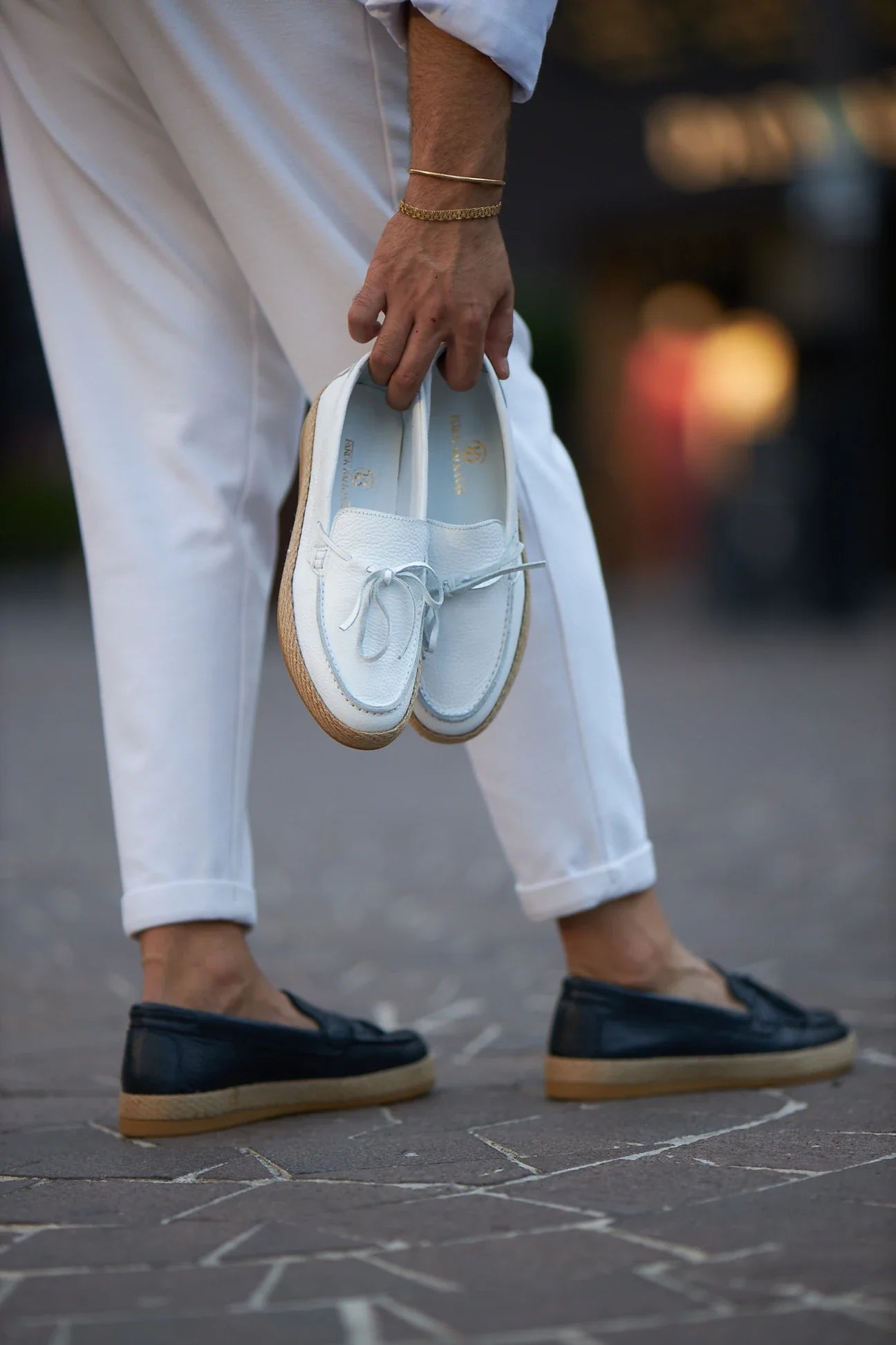 White Juet Sole Bow Loafer