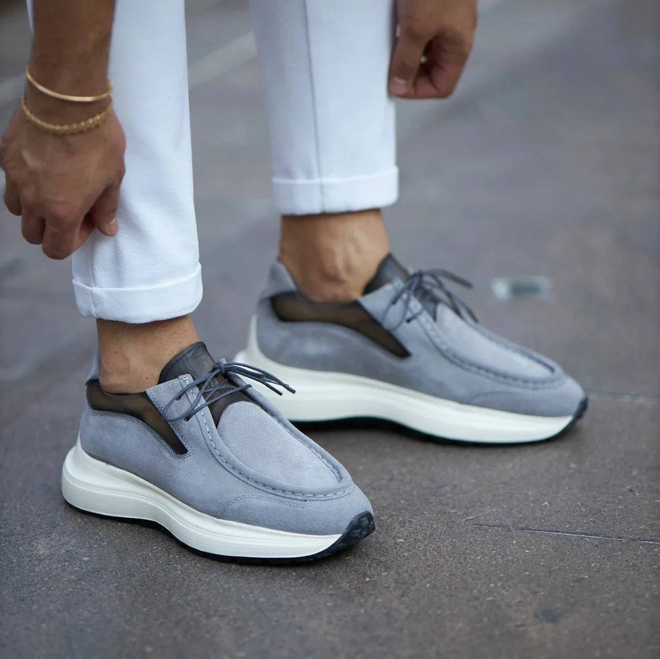 Grey Suede Casual Laces