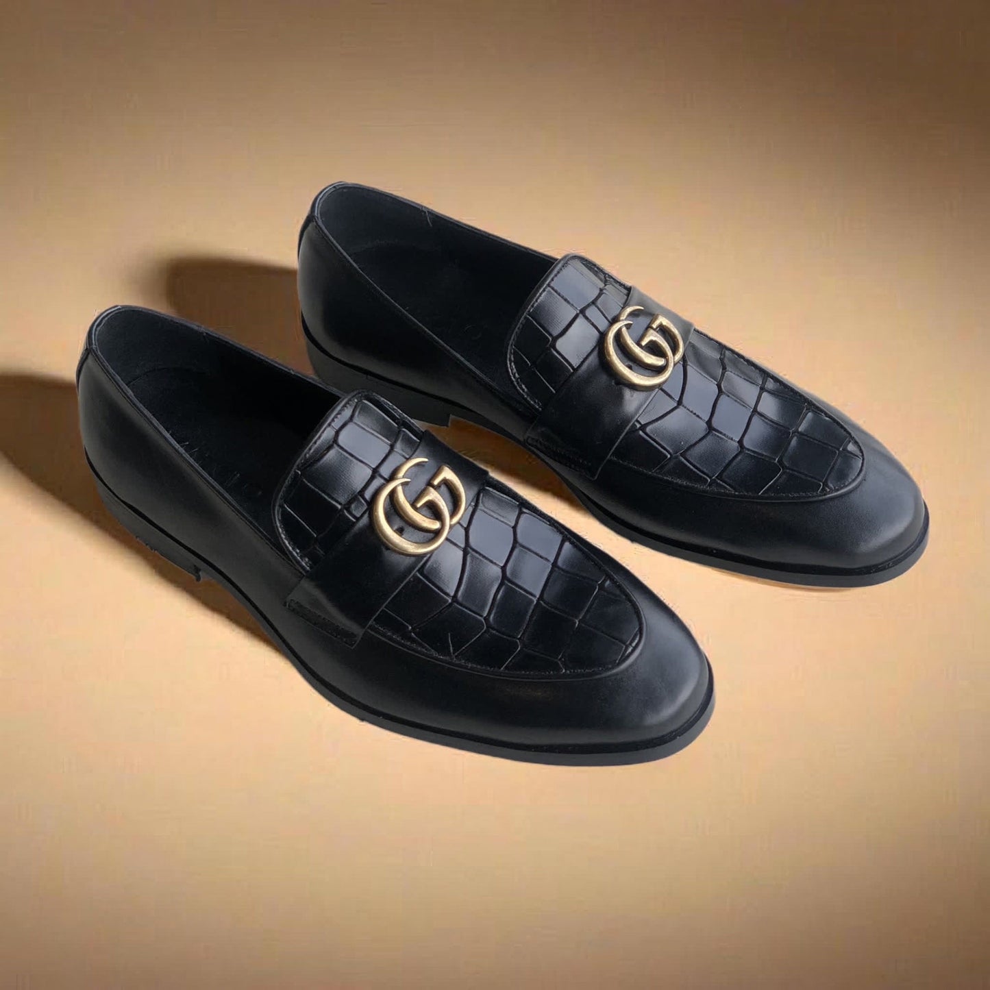 Black Vamp Croc GG Loafers