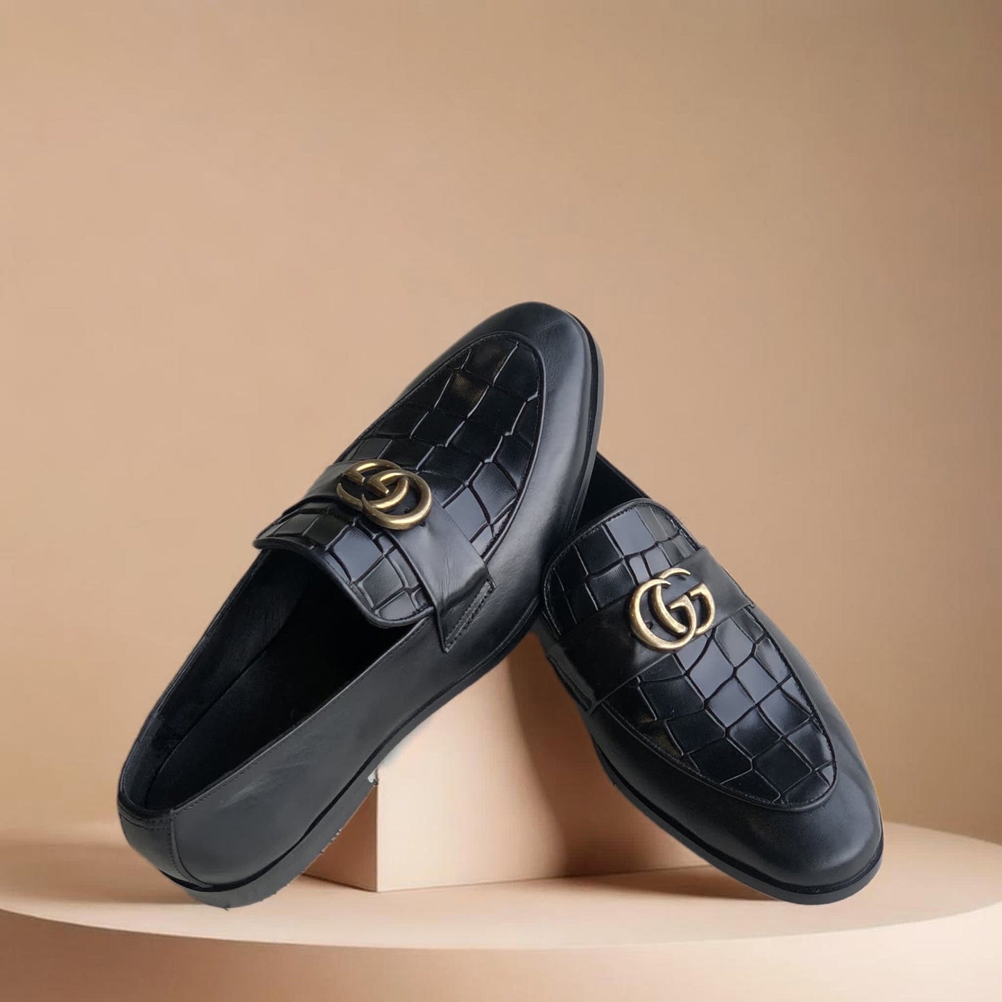 Black Vamp Croc GG Loafers