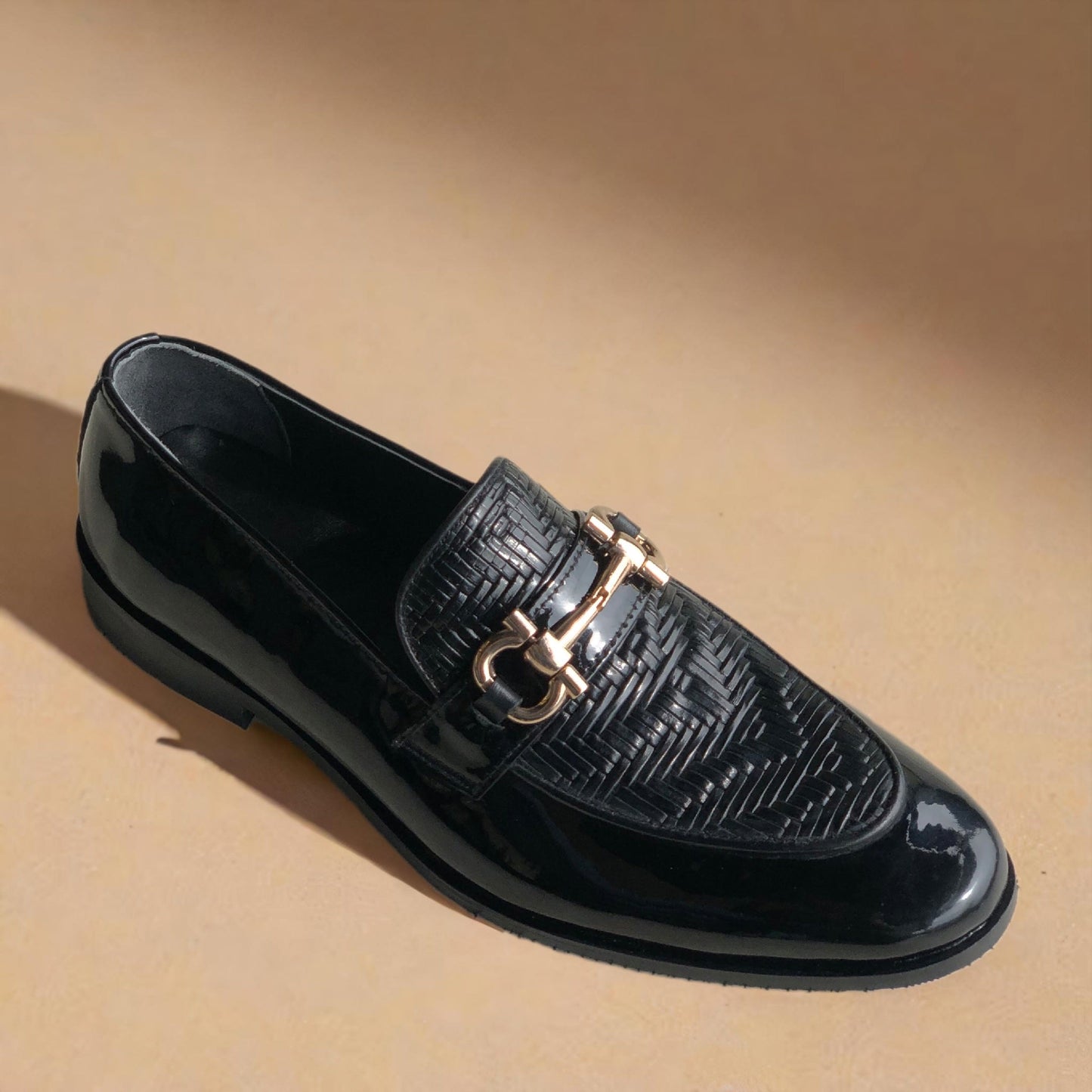 Black Patent Knitted pattern Loafers