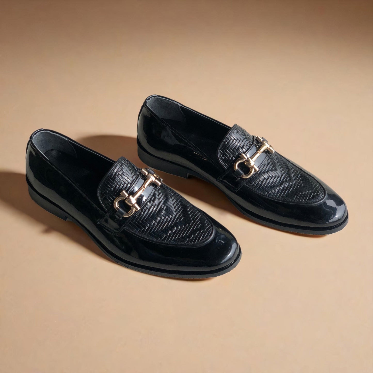 Black Patent Knitted pattern Loafers