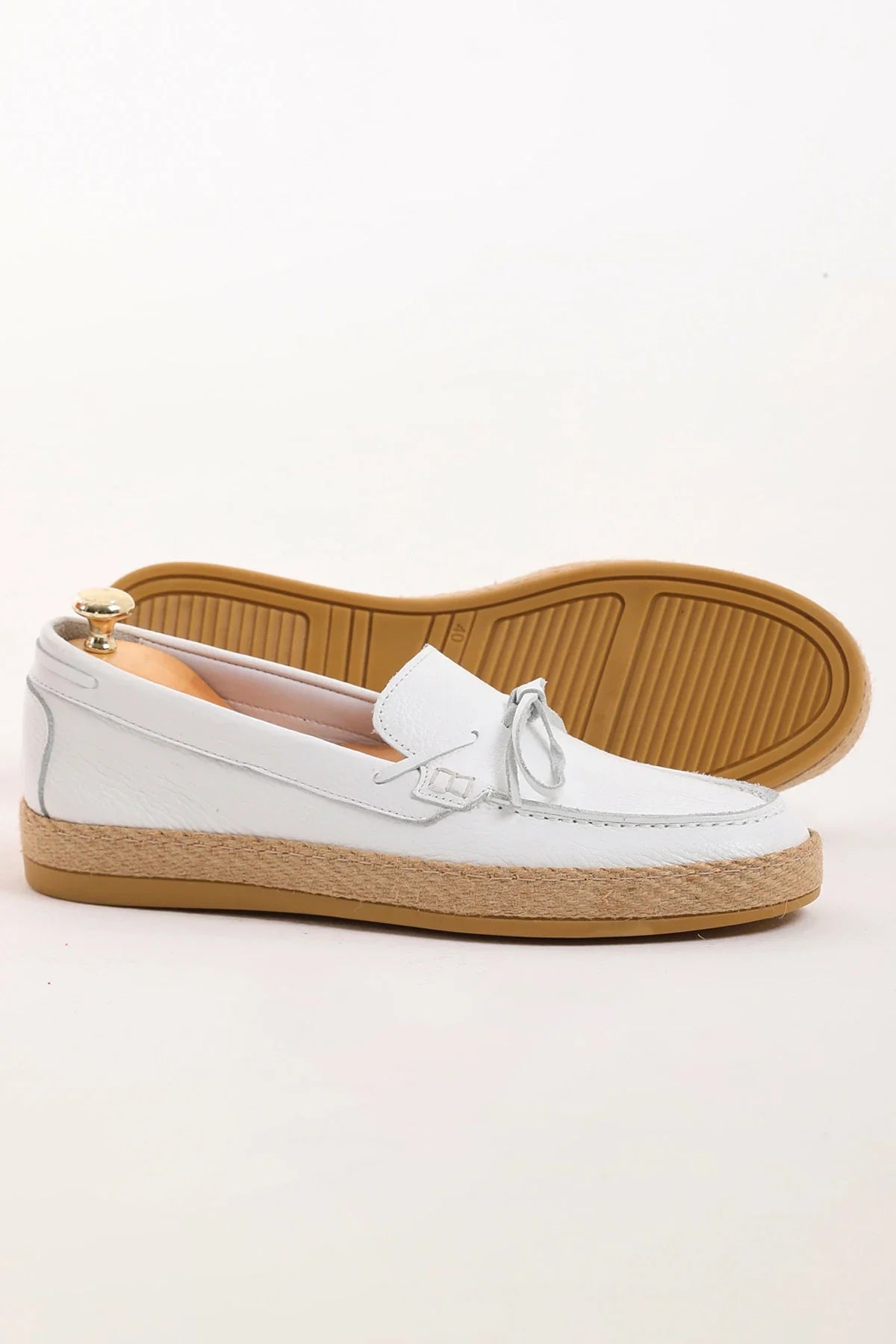 White Juet Sole Bow Loafer