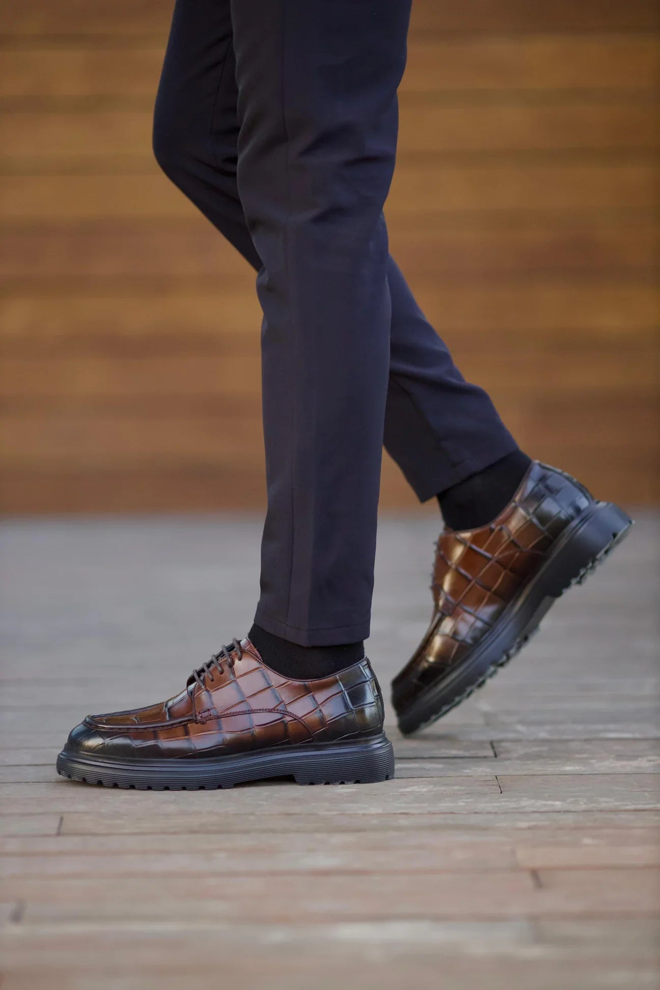 Brown Fully Croc Laces Chunky Shoes