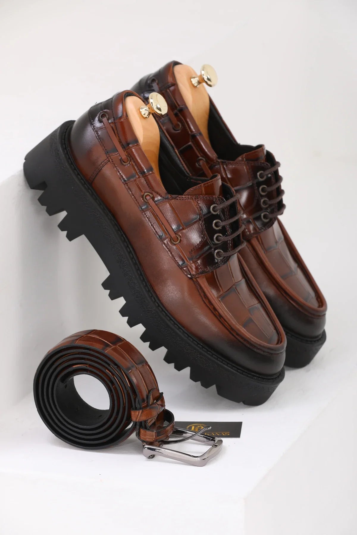 Brown Shaded Croc Derby Chunky Shoes