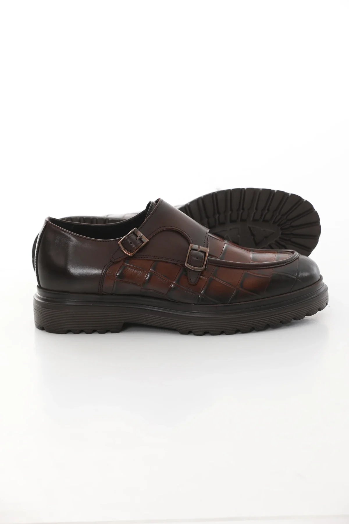 Brown Calf Croc Double Monk Chunky