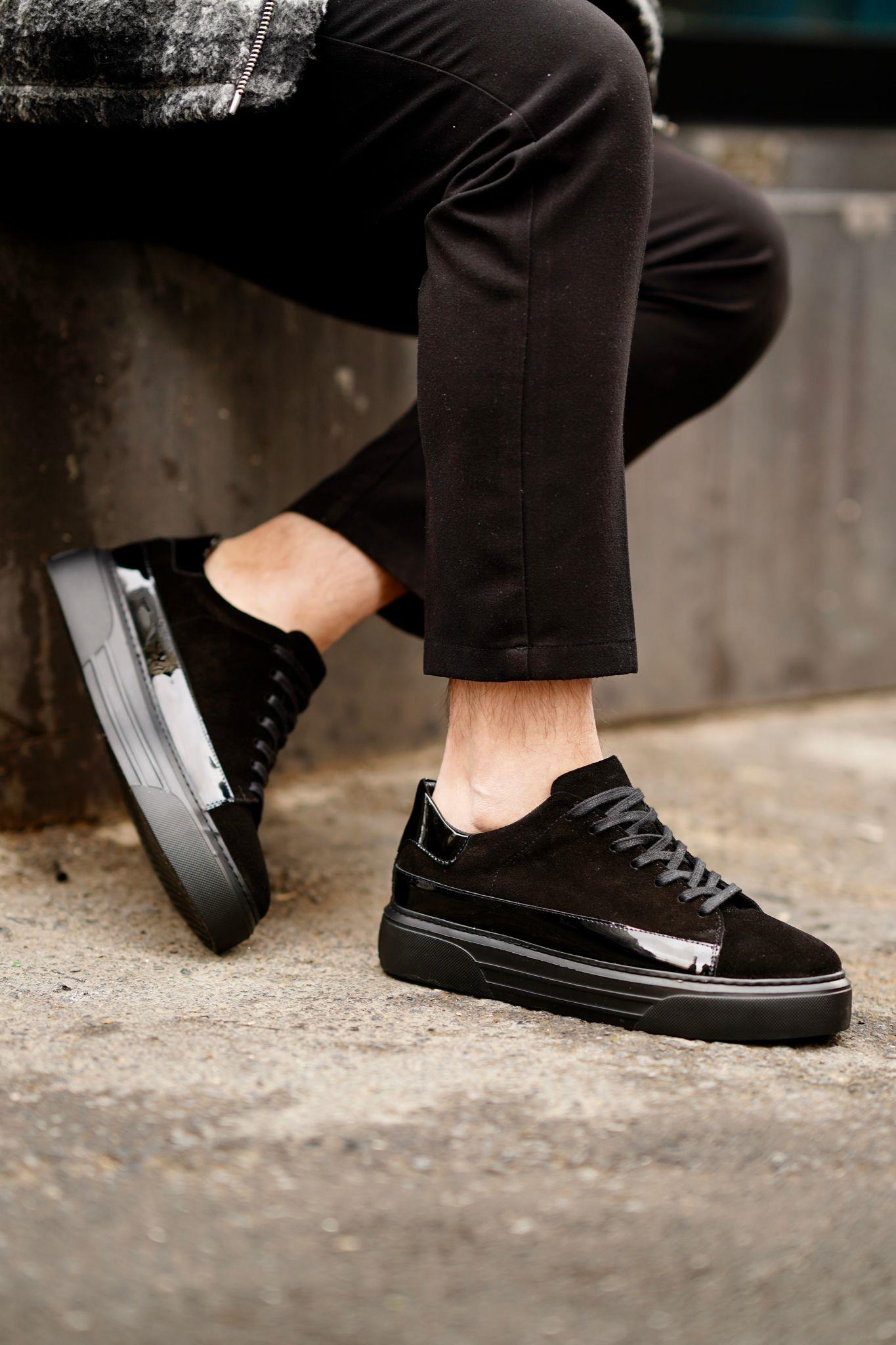 Black Patent Suede Sneakers-SM005