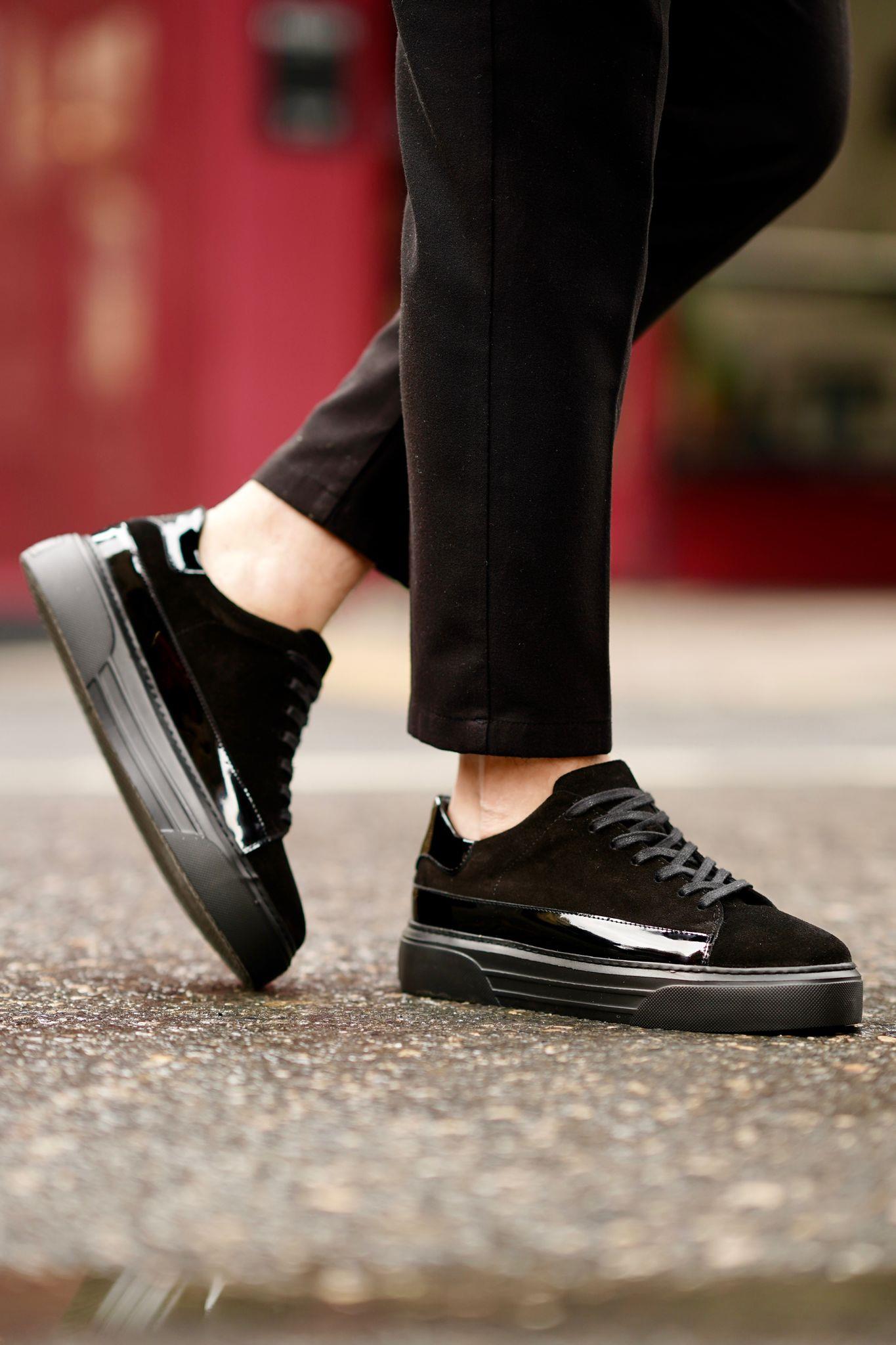 Black Patent Suede Sneakers-SM005
